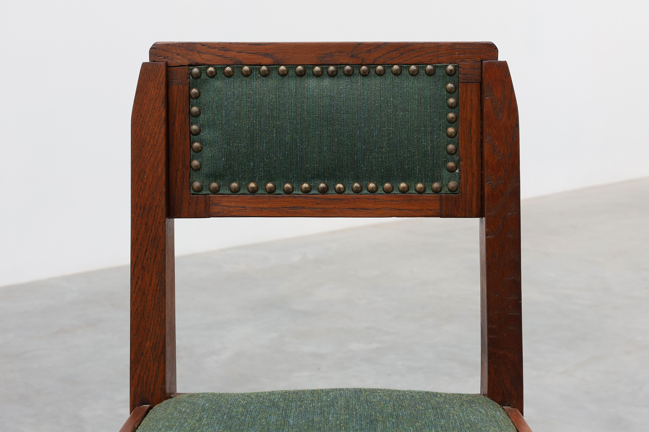 Belgian Art Deco oak side chair with  green upholstery, modernist 1920sthumbnail